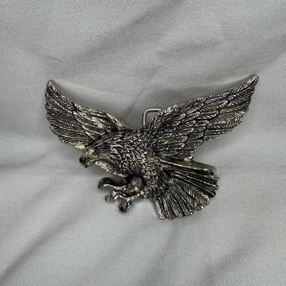 Rock Rebel Soaring Eagle Belt Buckle Silver Tone Metal Biker Americana Western